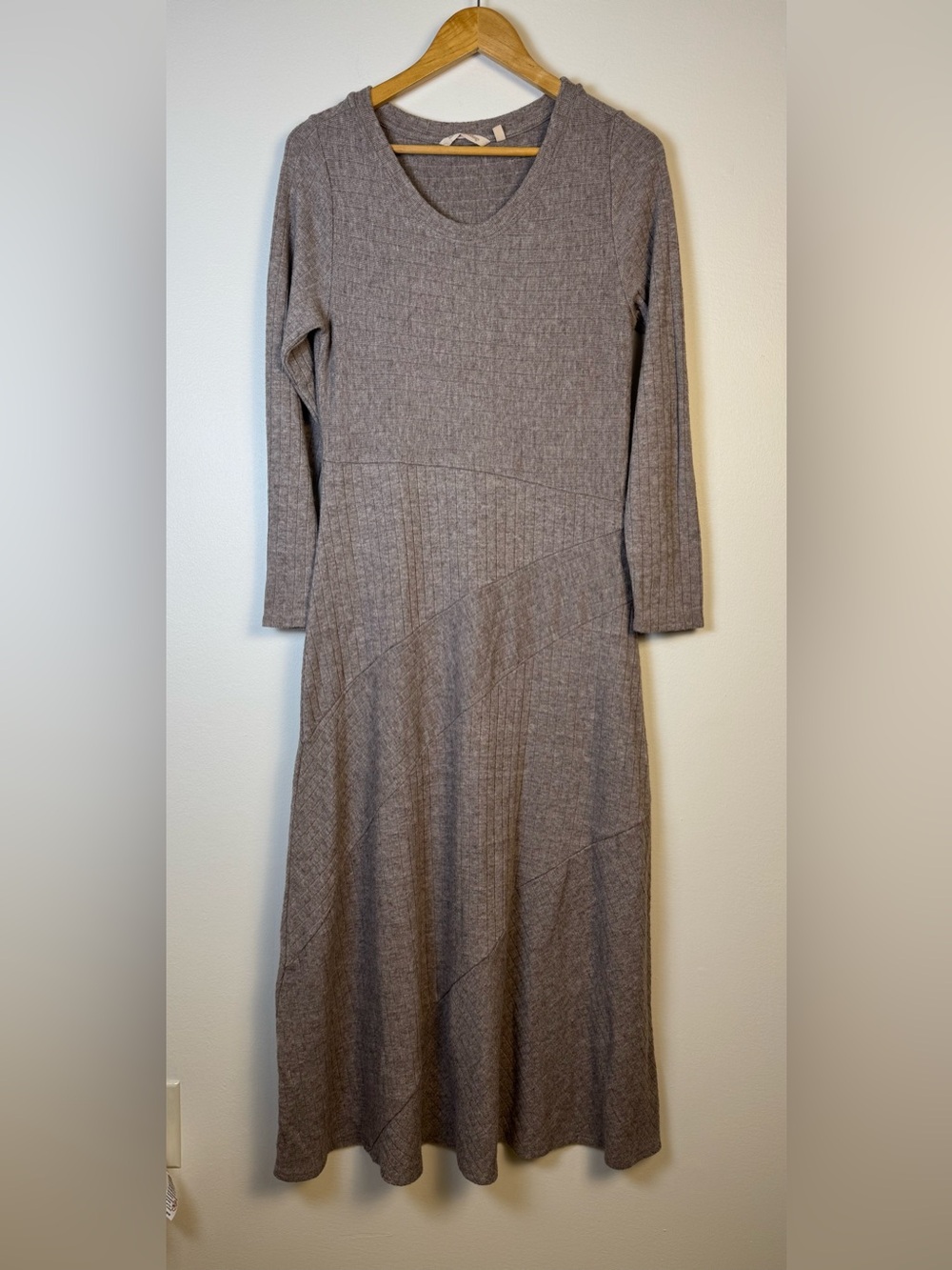 Soft Surroundings Long-Sleeve Knit Maxi Dress — Taupe Heather